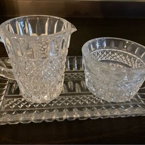 Cut glass Demi sugar and creamer with tray